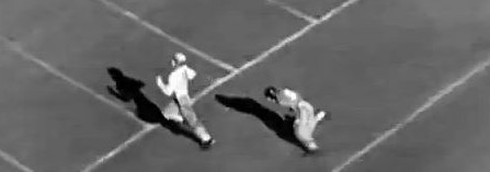 Alabama end Don Hutson scoring on a 54 yard catch against Stanford in the 1935 Rose Bowl