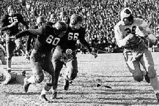 Texas A&M fullback John Kimbrough scoring the winning touchdown in a 14-13 victory over Tulane in the 1940 Sugar Bowl