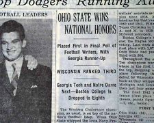 Newspaper headline announcing that Ohio State finished first in the final 1942 AP college football poll