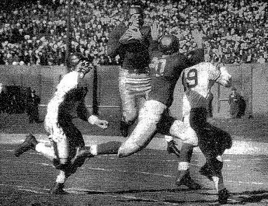 1943 Notre Dame - Navy football game, Creighton Miller intercepting for Notre Dame