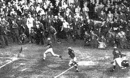 Notre Dame halfback Creighton Miller scoring a 65 yard touchdown against Michigan in 1943