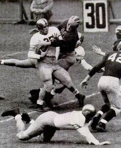 Army fullback Doc Blanchard carrying against Michigan in 1945