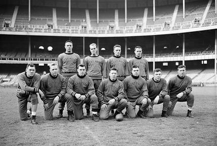 Army football starters at Yankee Stadium the day before their 1946 "Game of the Century" against Notre Dame
