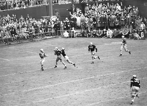 Notre Dame halfback Emil Sitko intercepts an Army pass in 1946
