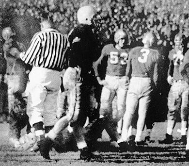 Notre Dame faking an injury to stop the clock in a 1953 game against Iowa