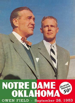 Frank Leahy and Bud Wilkinson on the cover of the gameday program for the 1953 Oklahoma-Notre Dame football game