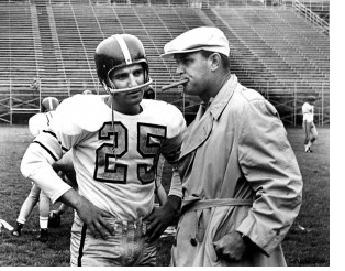 Iowa quarterback Randy Duncan and coach Forest Evashevski