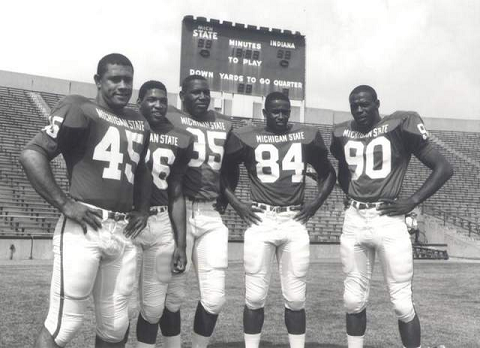 Michigan State football players Bob Apisa, Clint Jones, Bubba Smith, Gene Washington, and George Webster