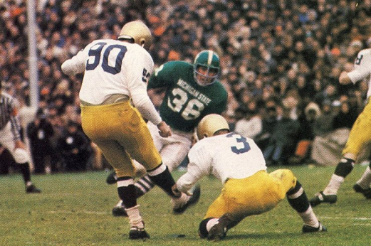 Notre Dame kicks the field goal that ties Michigan State 10-10 in 1966