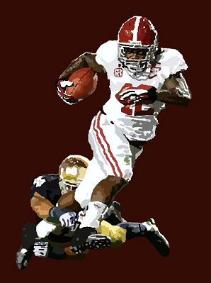 Alabama running back Eddie Lacy scoring the opening touchdown from 20 yards out in Alabama's 42-14 win over Notre Dame in the BCS National Championship Game for the 2012 season