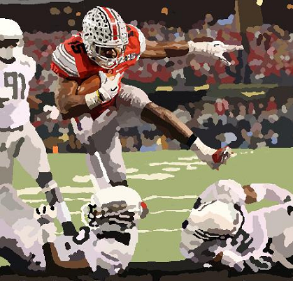 Ohio State running back Ezekiel Elliott scoring a touchdown against Oregon in the national championship game for the 2014 season